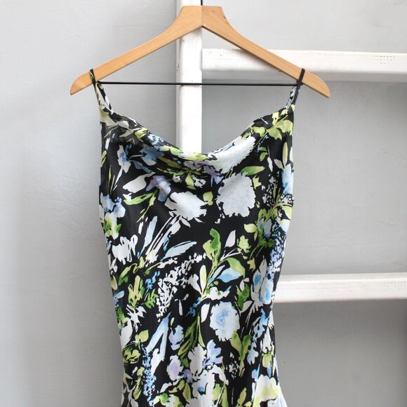 Abercrombie & Fitch Black Floral Cowl Neck Maxi Flowy Dress Size Medium - Picture 4 of 8